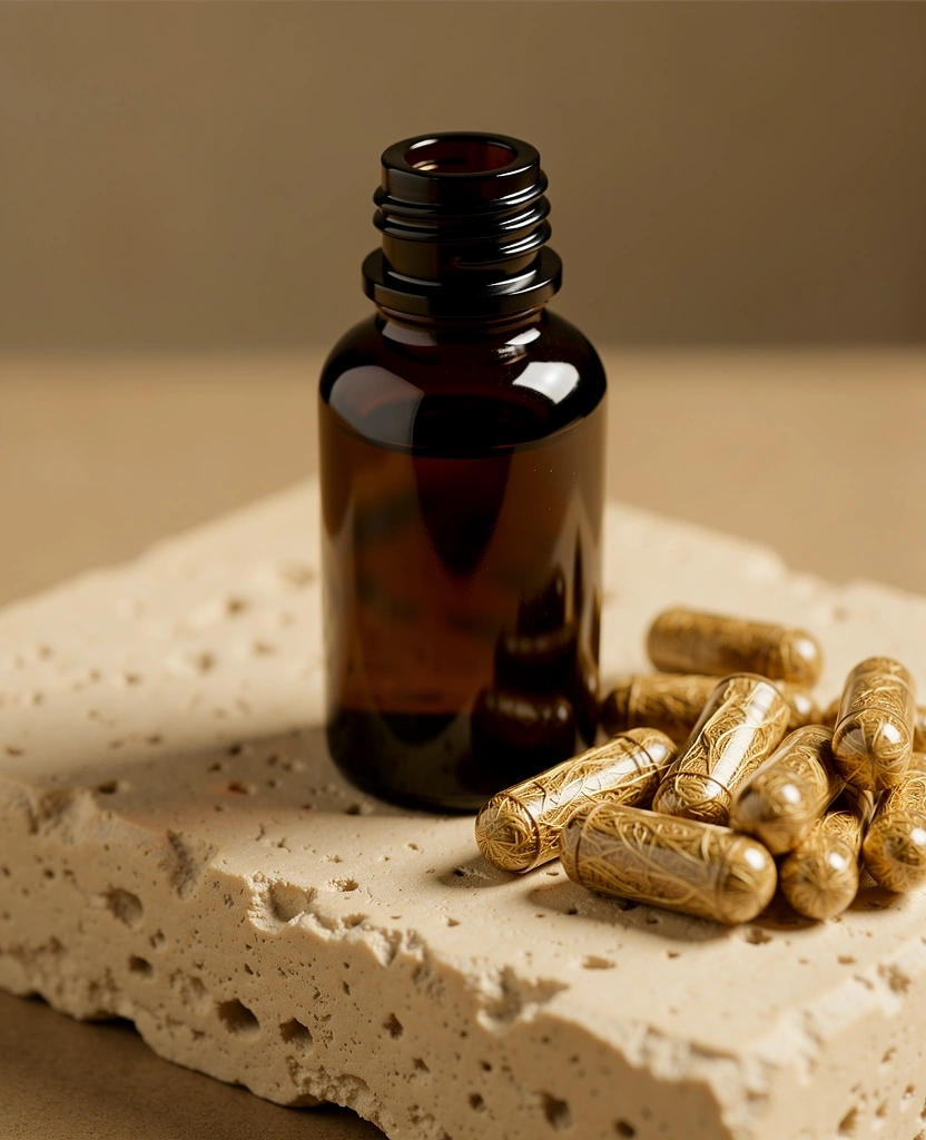 Premium botanical bottle focus